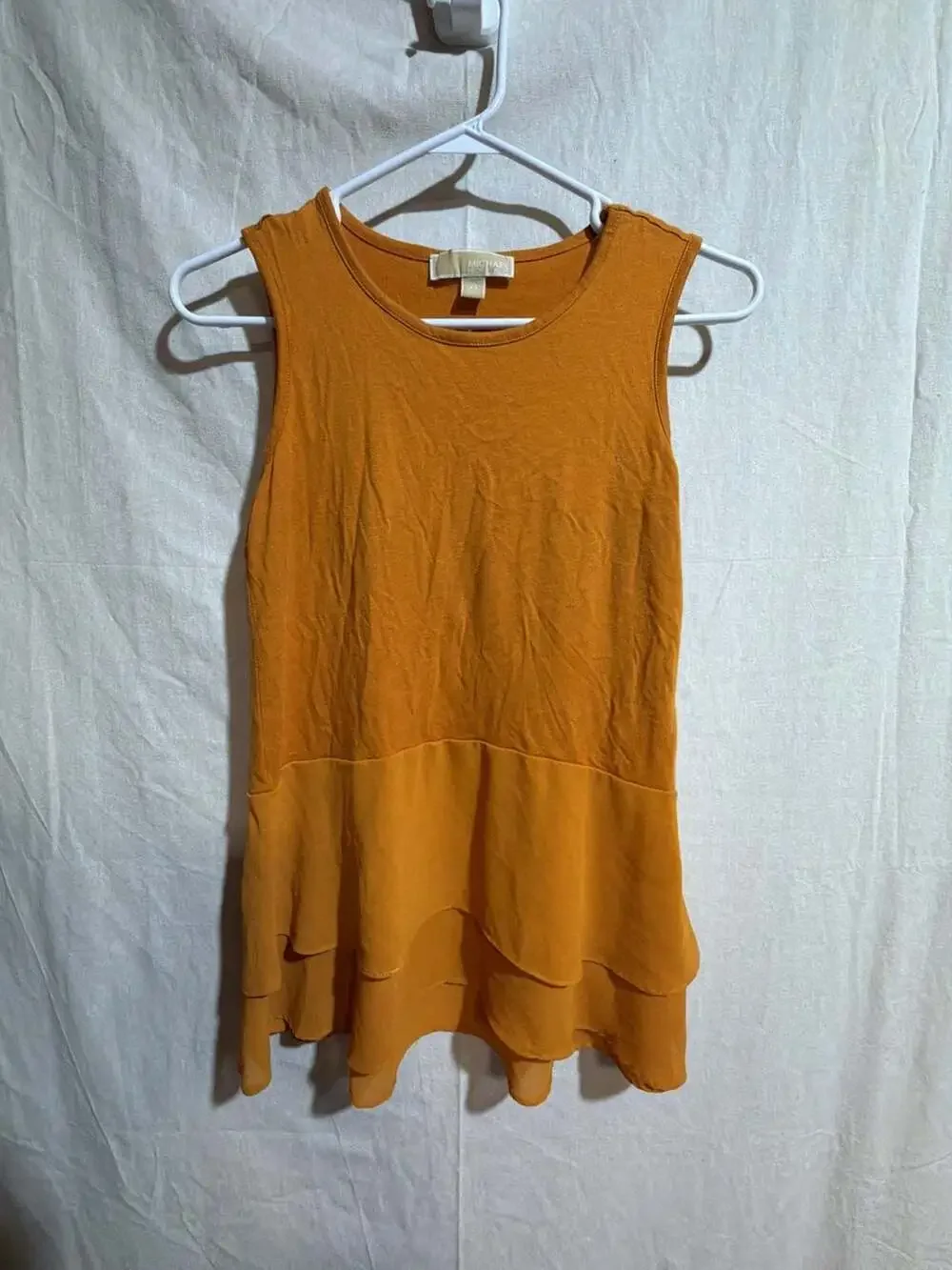 Michael Kors Women's Yellow Sleeveless Woven Mix Double Hem Tank Top